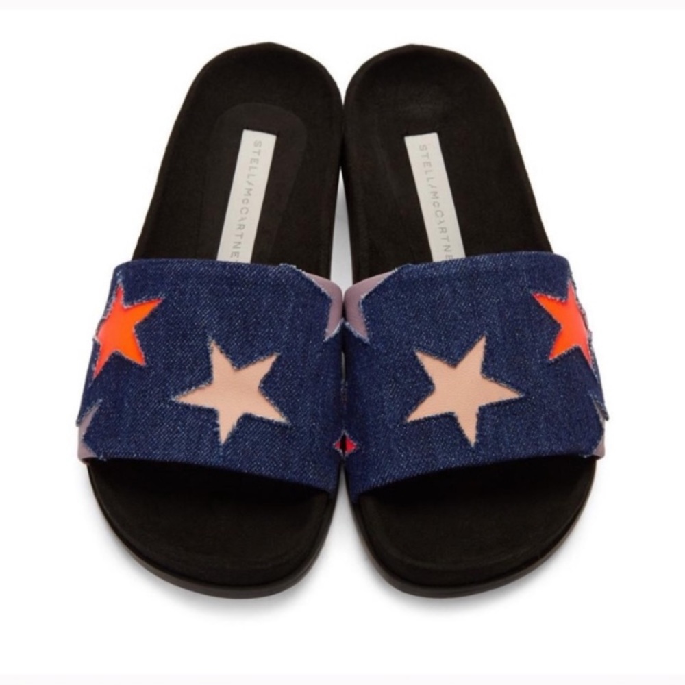 Stella McCartney Star Denim Loafer Slides Size 7 Authentic